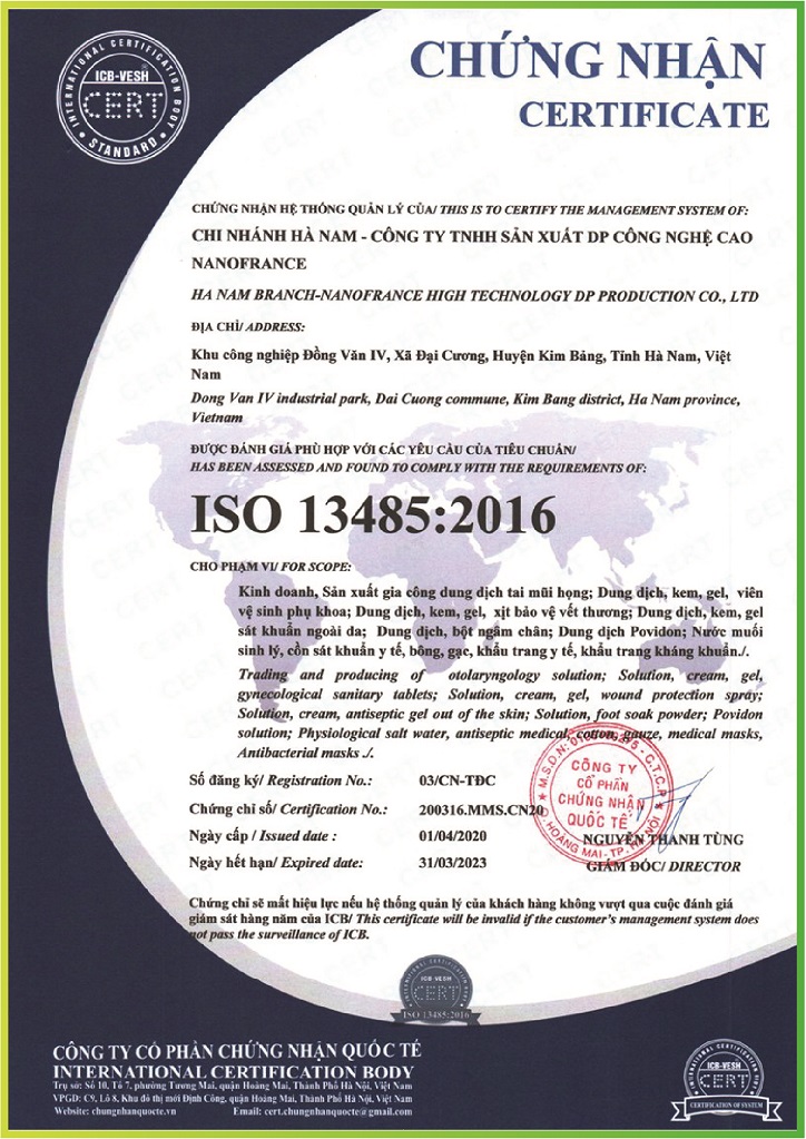 Giấy chứng nhận ISO 13485:2016